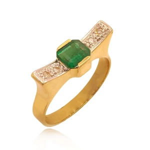 Anel Ouro 18K, Esmeralda E Diamantes