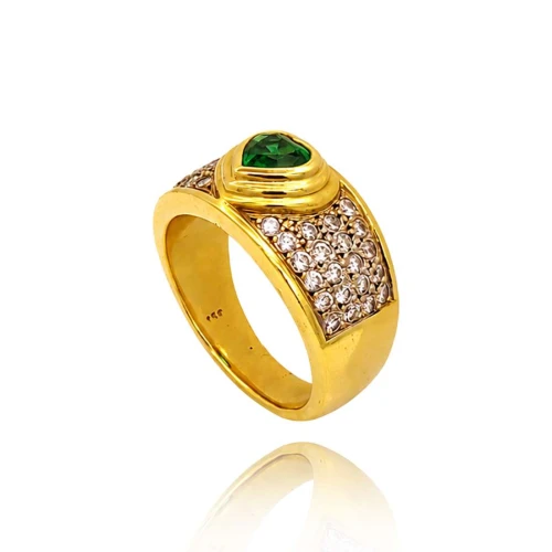 Anel Ouro 18K, Esmeralda E Diamantes