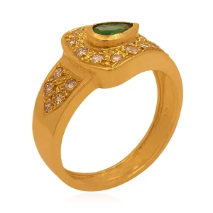 Anel Ouro 18K Esmeralda E Diamantes