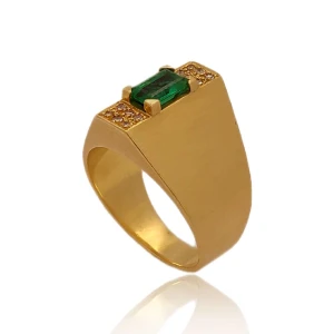 Anel Ouro 18K, Esmeralda E Diamantes