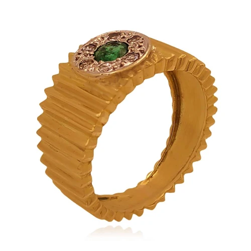 Anel Ouro 18K Esmeralda E Diamantes