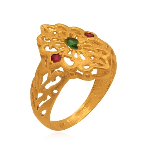 Anel Ouro 18K, Esmeralda, Rubi E Diamantes