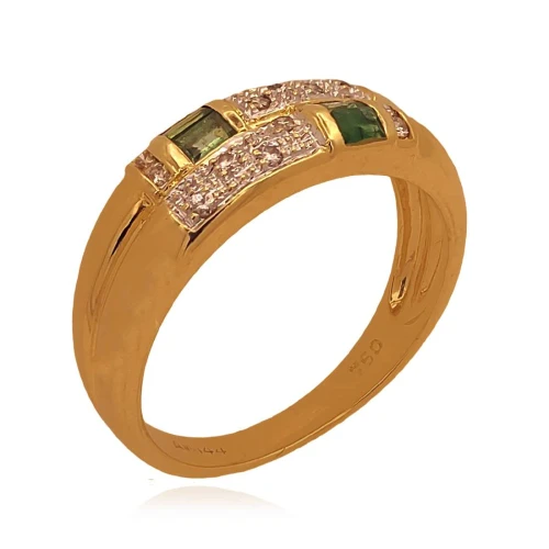 Anel Ouro 18K Esmeraldas E Diamantes