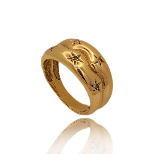 Anel Ouro 18K, Esmeraldas E Diamantes