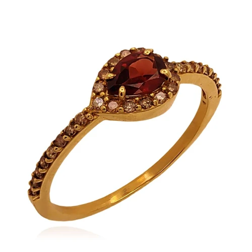 Anel Ouro 18K, Granada E Diamantes
