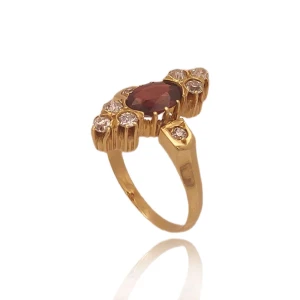 Anel Ouro 18K, Granada E Diamantes