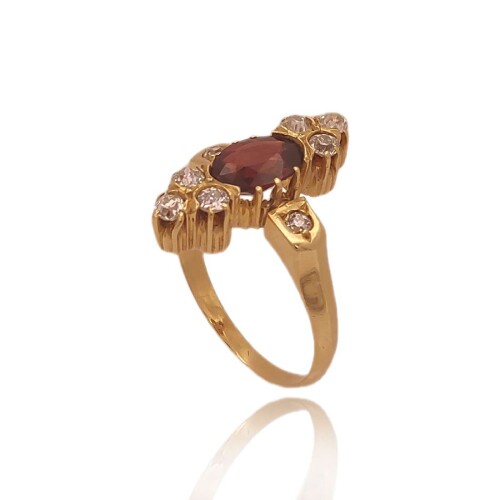 Anel Ouro 18K, Granada E Diamantes