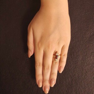 Anel Ouro 18K, Granada E Diamantes Anel Ouro 18K, Granada E Diamantes