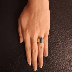 Anel Ouro 18K, Lápis Lazuli E Diamantes