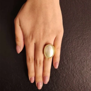 Anel Ouro 18K, Madreperola E Diamantes