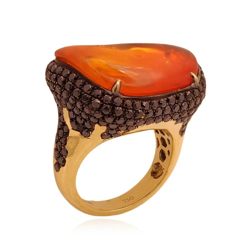 Anel Ouro 18K, Opala E Diamantes