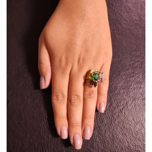Anel Ouro 18K, Pedras Brasileiras E Diamantes