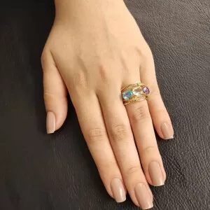 Anel Ouro 18K, Pedras Brasileiras E Diamantes
