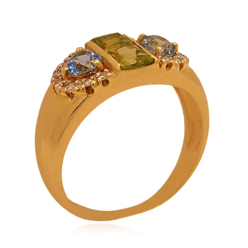 Anel Ouro 18K, Pedras Brasileiras E Diamantes