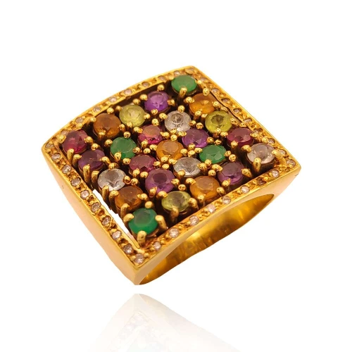 Anel Ouro 18K, Pedras Brasileiras E Diamantes