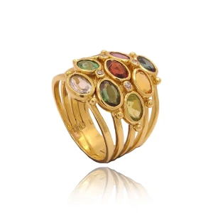 Anel Ouro 18K, Pedras Brasilerias E Diamantes