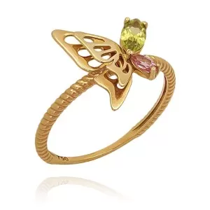 Anel Ouro 18K, Peridoto E Turmalina