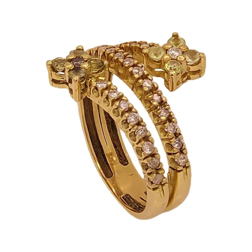 Anel Ouro 18K, Peridotos E Diamantes
