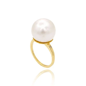 Anel Ouro 18K, Pérola E Diamantes