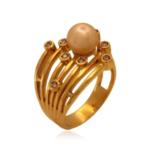 Anel Ouro 18K, Pérola E Diamantes