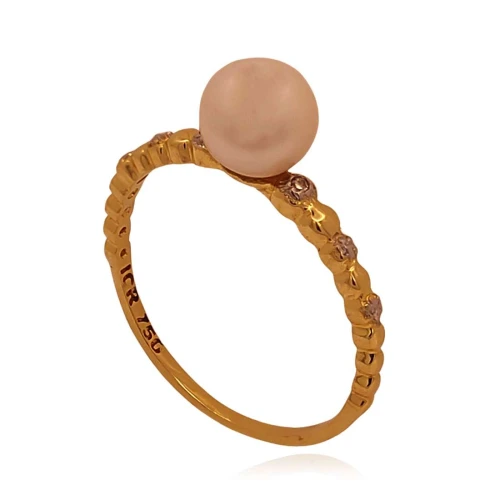 Anel Ouro 18K, Pérola E Diamantes