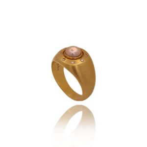 Anel Ouro 18K, Pérola E Diamantes