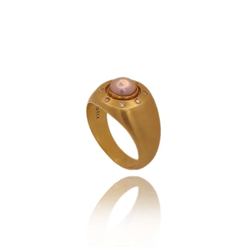 Anel Ouro 18K, Pérola E Diamantes