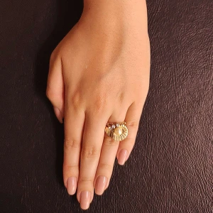 Anel Ouro 18K, Pérola E Diamantes