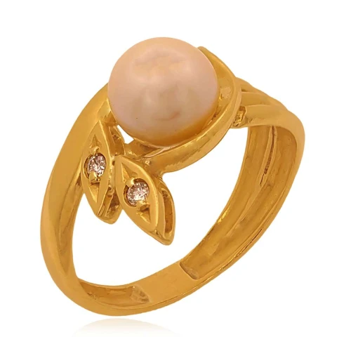Anel Ouro 18K, Pérola E Diamantes