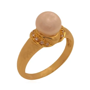 Anel Ouro 18K, Pérola E Diamantes