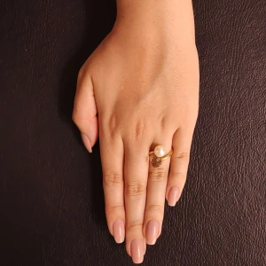 Anel Ouro 18K, Pérola E Quartzo