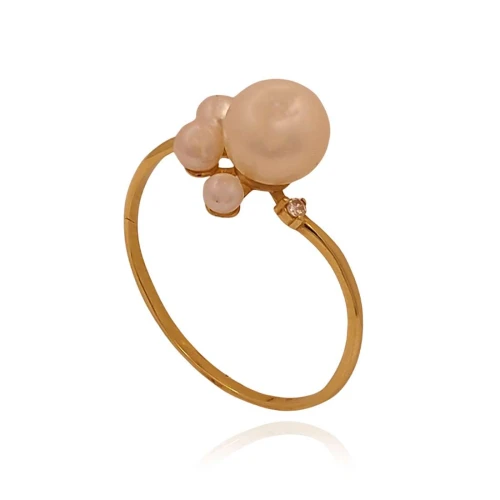 Anel Ouro 18K, Pérolas E Diamante