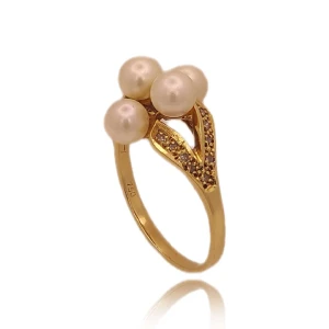 Anel Ouro 18K, Perolas E Diamantes