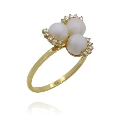 Anel Ouro 18K, Pérolas E Diamantes