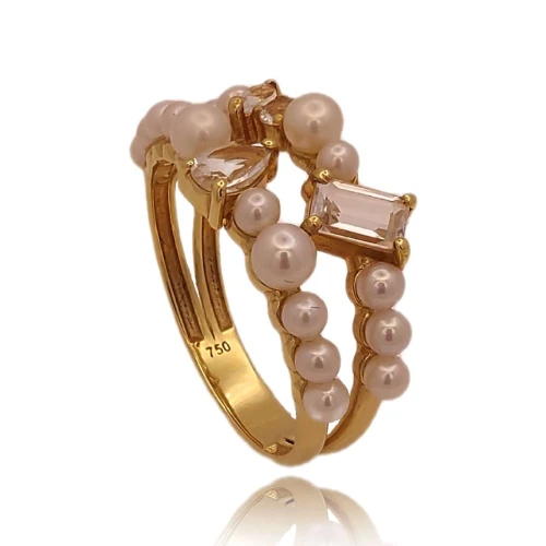 Anel Ouro 18K, Pérolas E Topázios