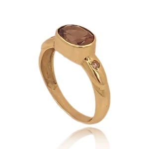 Anel Ouro 18K, Quartzo E Diamantes