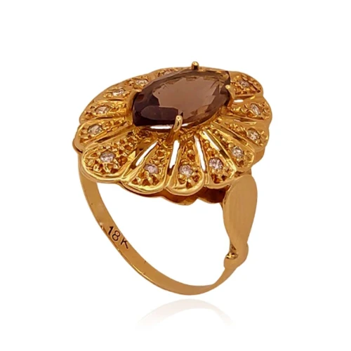 Anel Ouro 18K, Quarzo E Diamantes