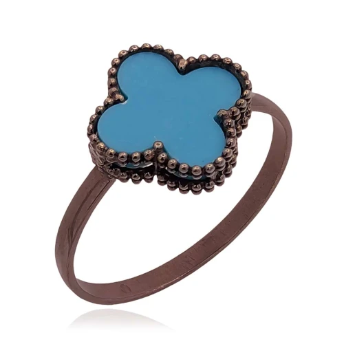 Anel Ouro 18K Ródio Negro E Turquesa
