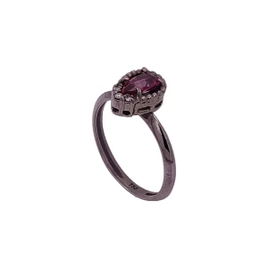Anel Ouro 18K (Ródio Negro), Rubelita E Diamantes