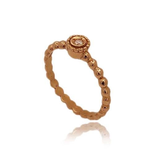 Anel Ouro 18K Rose E Diamante