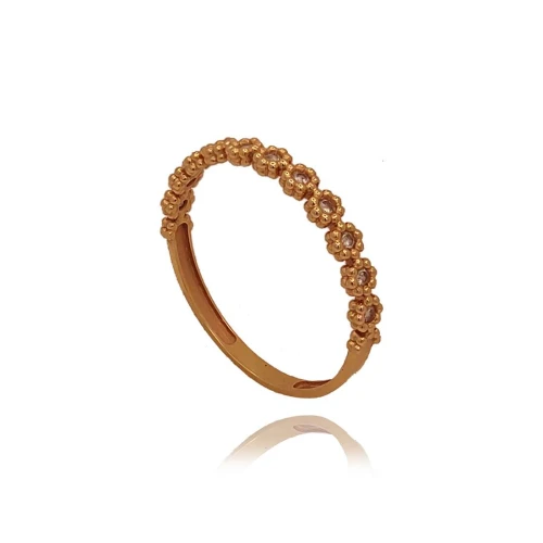 Anel Ouro 18K Rose E Diamantes