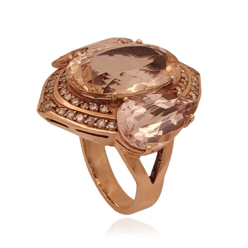 Anel Ouro 18K (Rose), Morganitas E Diamantes
