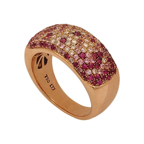 Anel Ouro 18K Rose, Rubis, Turmalinas E Diamantes
