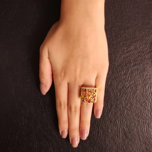 Anel Ouro 18K, Rubelitas E Diamantes
