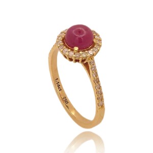 Anel Ouro 18K, Rubi E Diamantes