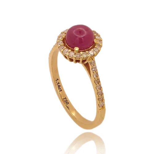 Anel Ouro 18K, Rubi E Diamantes