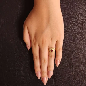 Anel Ouro 18K, Rubi E Diamantes