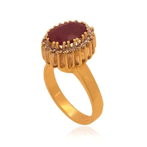 Anel Ouro 18K, Rubi E Diamantes