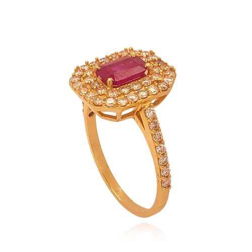 Anel Ouro 18K, Rubi E Diamantes