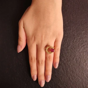 Anel Ouro 18K, Rubi E Diamantes